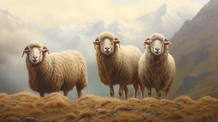 Naklejka premium Merino sheep farm pasture countryside. Generative AI