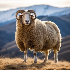 Obraz premium Merino sheep farm pasture countryside. Generative AI