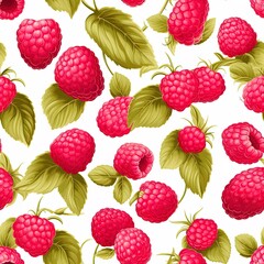Raspberry pattern on a white background.Generative AI