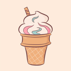 Ice cream in cartoon style. Vector illustration of colourful cold sweet dessert in doodle style