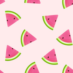Seamless pattern of watermelon slices on a delicate pink background