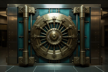 Front view of closed bank vault door. Generative AI