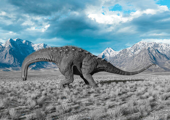 alamosaurus is eating in the plains and mountains © DM7