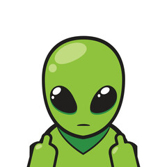 An Alien is showing Middle Fingers. Isolated Vector Illustration