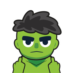 A Green Guy is showing Middle Fingers. Isolated Vector Illustration