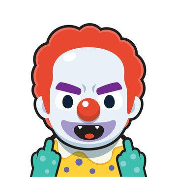 A Scary Clown is showing Middle Fingers. Isolated Vector Illustration