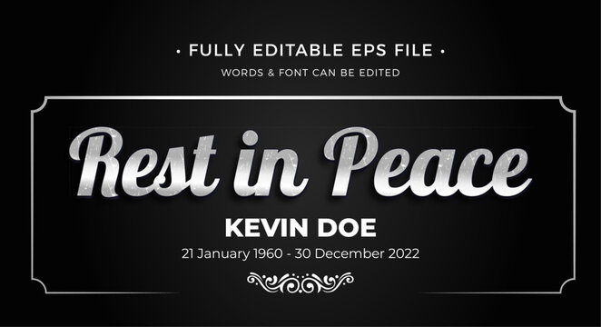 Rest in peace silver text effect editable