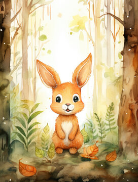 Cute watercolor hare, illustration for children