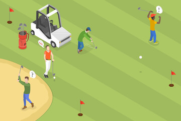 3D Isometric Flat Vector Conceptual Illustration of Golf Club, Leisure Activity