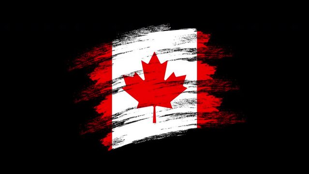 4K Paint Brush Canada Flag with Alpha Channel. Waving Brushed Canadian Banner. Transparent Background Texture Fabric Pattern High Detail.