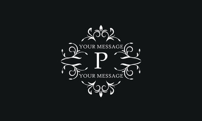 Fototapeta na wymiar Luxury vector logo sign with letter P. Elegant ornament, monogram with place for text.