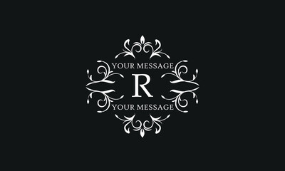 Luxury vector logo sign with letter R. Elegant ornament, monogram with place for text.