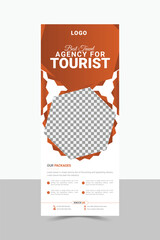 Travel Agency Rollup Banner Design Template, Tourist Rollup Layout. 