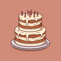 Birthday cake hand-drawn comic illustration. Birthday cake. Vector doodle style cartoon illustration