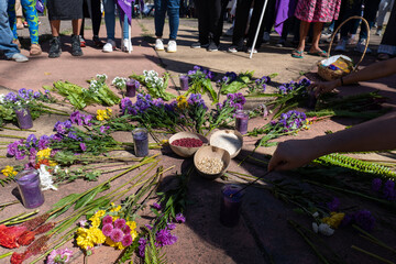 Colorful Offering of Food and Flowers in a March for the International Day for the Elimination of...