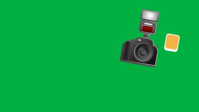 clicking pictures in black camera animated video clip with green screen.
