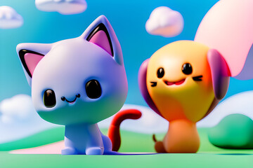 Fototapeta premium Cute animals having a happy sunny day Generative AI,