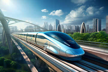 Modern train on the railway