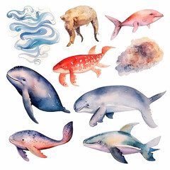 fish set watercolor on a white background created with Generative Ai