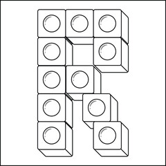 Fototapeta na wymiar blocks Alphabet English letter R blocks in sketch stroke modern style drawing