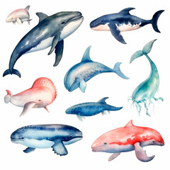Fototapeta premium fish set watercolor on a white background created with Generative Ai