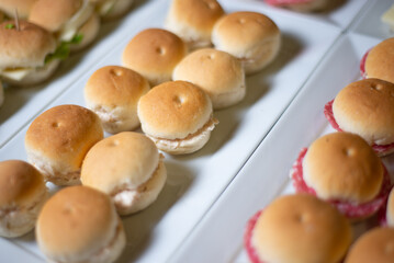 close up of sandwiches with chicken, mayonnaise and gherkins