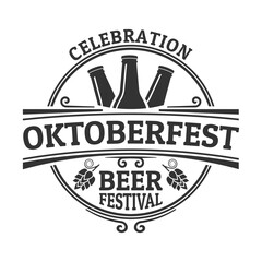 Fototapeta premium Oktoberfest logo or label. Beer festival vintage design. October fest emblem, poster or banner template. Traditional German, Bavarian beer festival sign or icon. Vector illustration.