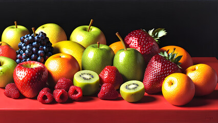 Healthy concept background assorted fresh fruits display