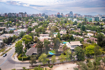 Elevated view from San Cristobal Hill of part of the upper middle-class neighborhoods of Las Condes...