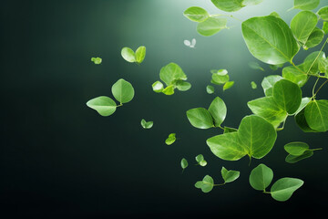 Fototapeta na wymiar green floating leaves flying leaves green leaf dancing air style 2