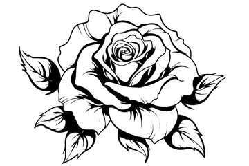 Vintage rose flower engraving calligraphic .Victorian style tattoo vector illustration