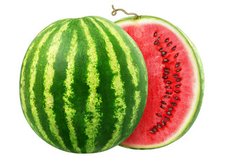 One watermelon cut in halves, isolated no background