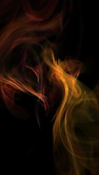 Vertical video. Orange smoke flowing smoothly slow motion