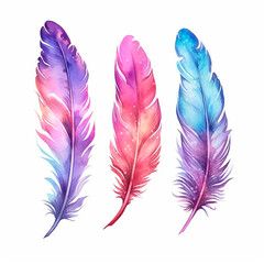 feather,s set watercolor on a white background created with Generative Ai