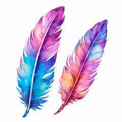 feather,s set watercolor on a white background created with Generative Ai