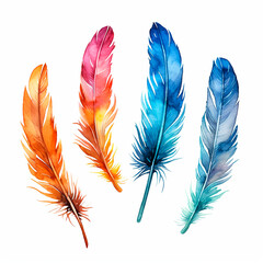 feathers set watercolor on a white background created with Generative Ai