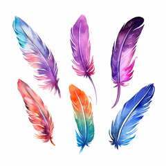 feathers set watercolor on a white background created with Generative Ai