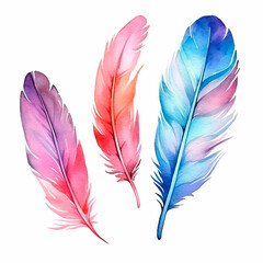 feathers set watercolor on a white background created with Generative Ai