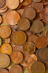 Macro baht coin,Macro coin,Double Exposure of Coins ,Piles of coins on the table.Money thai coins background. Various coins used in Thailand 