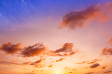 Clouds and orange sky,panoramic sunset sky and clouds background
