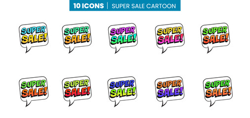 set sticker vector icon super sale balloon cartoon
