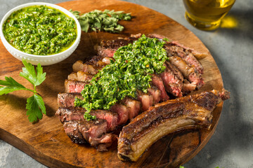 Homemade Chimichurri Sauce and Ribeye Steak
