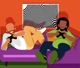 Everyday Life: Everyday Living - A gay couple playing video games at home