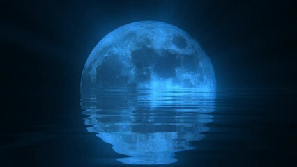 Full and New moon phases on a starry sky and water waves bright neon rays, vibrant shine with neon glow around the moon. Screensaver for advertising and space for products. Full moon party background