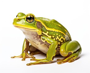 Obraz premium Rana esculenta. Green (European or water) frog on white background. Created with Generative AI technology.
