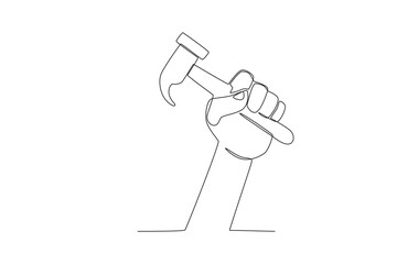 A hand is using a hammer. Labor Day one-line drawing