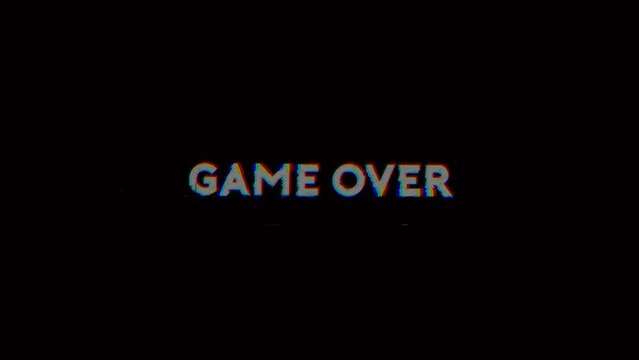 Game Over text motion with glitch effect. 4k footage