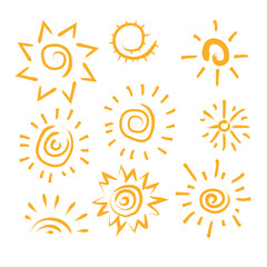 flat handdrawn sun shapes meteorology elements
