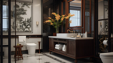 toilet room neo classic style,interior classic style,classic era louis style,Professional Photographer The House big sky . When the contemporary mixes with the warm modern tropical style
