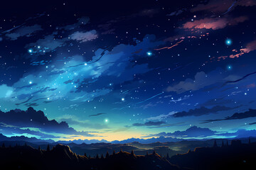 Fototapeta na wymiar nature and stars and clouds anime styl